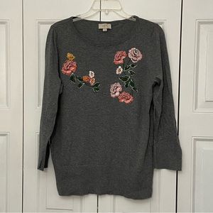Loft Outlet, 3/4 sleeve floral embroidered Sweater, Size L